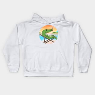 Croco Chilling At Beach With Sunset Comic Style Kids Hoodie